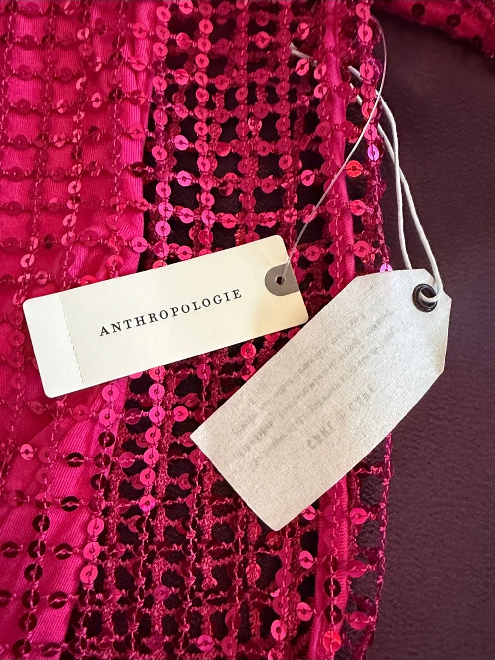 NWT Anthropologie Pilcro Long-Sleeve Sequin Shine Top - Magenta Pink